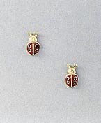 Gold plated and hand enameled ladybug earrings