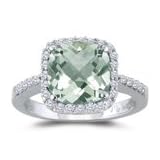 0.30 Cts Diamond and 3.67 Cts Green Amethyst Ring in 14K White Gold