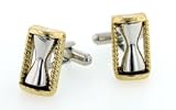 Unusual silver plated and yellow gold plated hour glass cufflinks with presentation box. Made in the U.S.A
