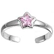 Sterling Silver Fashion Toe Ring - Star with Pink CZ - 2mm Band Width