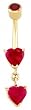 Two Passion Hearts Belly Button Ring in NICKEL FREE 14 karat gold for the navel