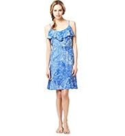 Ruffle V-Neck Abstract Print Dress