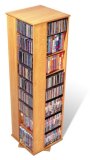 Maple Finish Large 4-Sided Spinning Multimedia Storage Tower