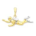 14k & Rhodium Polished Open-Backed Scuba Diver Pedant