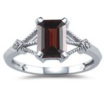 0.01 Cts Diamond & 1.83 Cts Garnet Ring in 14K White Gold