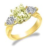 Basket prong ring with 1.25 Ct Canary Diamond Radiant Cut and Pear Cut Diamonds