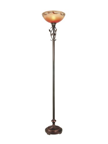Dale Tiffany TR80101 Garden Leaf Torchiere Lamp, Antique Golden Sand and Handpainted Glass Shade