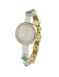 Geneva Platinum 12964812 Womens Czech Rhinestone/Clover Studded Faux Leather Snap Watch-WHITE/TURQUOISE