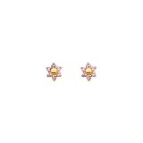 14K Yellow Gold Pink Flower CZ Stud Earrings with Screw-back for Baby & Children
