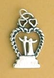 Sterling Silver Charm Wedding Cake Topper w Hearts Bride Groom 1 inch