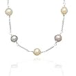 16" Multi Color Cultured Freshwater Pearl and Twist Bar Link Necklace