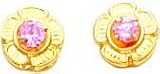 14K Gold Pink CZ Flower Screwback Stud Earrings New