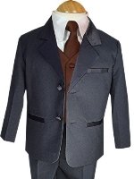 Childs Tuxedo - Black with Brown Satin Vest and Long Tie