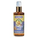 Badger Baby Oil Glass Bottle with Pump Top - Fabulous blends for babies and for anyone with sensitive skin, 4 oz., (Badger Balm)