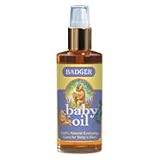 Badger Baby Oil Glass Bottle with Pump Top - Fabulous blends for babies and for anyone with sensitive skin, 4 oz., (Badger Balm)