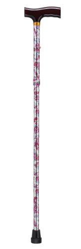 Improving Lifestyles Cane Adjustable Folding with Floral Print and Plastic Pouch Lightweight