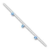 Sterling Silver 10 inch Polished Blue Crystals Beaded Figaro Anklet - 10 inch