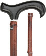 Black Beechwood Derby Walking Cane With Dark Bamboo Shaft and Silver Collar