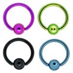 4 piece lot Green - Purple - Blue - Black Anodized titanium Captive bead Ring lip - belly - nipple - cartilage - tragus - earring - 16 gauge - 5 16