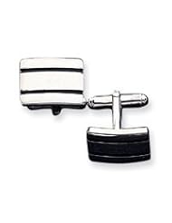 Sterling Silver Black Enameled Cuff Links