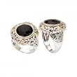 925 Silver & Round Checkerboard Onyx Ring with 18k Gold Accents- Sizes 6-8
