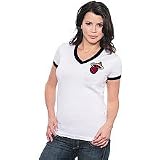 Majestic Threads Miami Heat V-Neck Ringer With Swarovski Crystals Medium