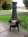 LARGE 125CM BLACK CAST IRON CHIMINEA BBQ WITH SWING OUT GRILL