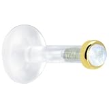 14 Gauge 1 4 Solid 14KT Yellow Gold 2mm Genuine Rainbow Moonstone Bioplast Push in Labret