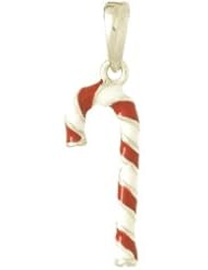 925 Solid Sterling Silver Necklace Charm Pendant, Holiday Christmas Candy Cane Enamel
