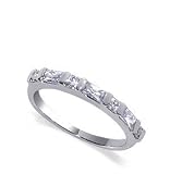 Nickel Free Sterling Silver Slim Rhodium Square Shaped Clear Cubic Zirconia Polished Finish Slim Band Ring Size 5, 6, 7, 8, 9, 10
