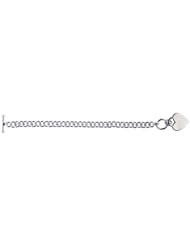 .925 Sterling Silver Rhodium Charm Link Heart Tag Toggle Baracelet 8"