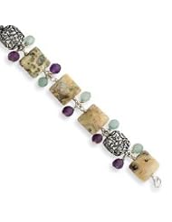 Sterling Silver Amethyst/Green Agate/Jasper Bracelet QH2152-8.25"