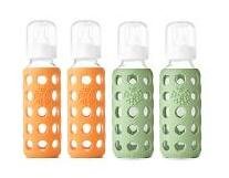 Lifefactory BPA-Free Glass Baby Bottle-4 Pack (9 oz.-Spring Green and Orange)