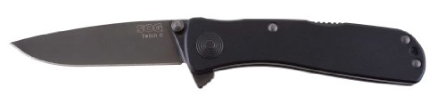 SOG Specialty Knives & Tools TWI-12 Twitch II, 2-7/10-Inch Straight Edge Folding Knife, Black TiNi