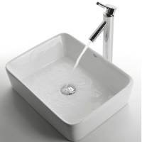 Kraus C-KCV-121-1002CH Ceramic Series White Rectangular Ceramic Sink and Sheven