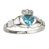 Sterling Silver Irish Claddagh Birthstone Ring - December - Made in Ireland