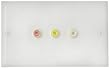 3 RCA (Red, White & Yellow) Solder Style Wall Plate, Gold Plated, White
