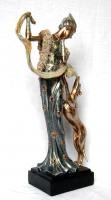 Art Deco Lady with Greyhound Borzoi Figurine Statue Bronze