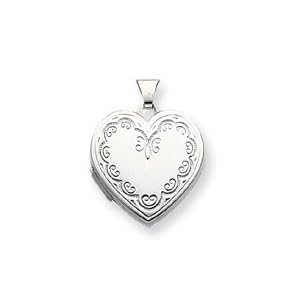 14k White Gold Heart Locket - Measures 27x22mm