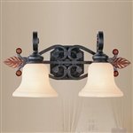 Livex Lighting - 4412-56: Tuscany Collection - 2x100W Med Base - Vanity Light - Copper Bronze with Aged Gold Leaves / Irridescent Art Glass & Amber Jewel Accents