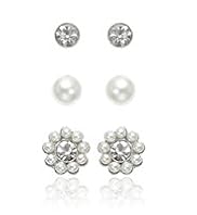 Faux Pearl & Dainty Diamanté Stud Trio Earrings Set