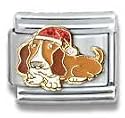 Clearly Charming Basset Hound with Santa Hat Dog Breed Canine Collection Italian Charm 18k Gold by Casa D'Oro