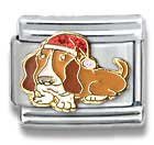 Clearly Charming Basset Hound with Santa Hat Dog Breed Canine Collection Italian Charm 18k Gold by Casa D'Oro