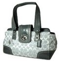 Authentic Coach Hampton Signature Leather Carryall Handbag 13975 White/Gray/Silver