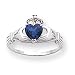 14k White Gold Blue CZ September Birthstone Sapphire Claddagh Heart Ring- size 7- JewelryWeb