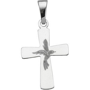 14K White Gold Cross Pendant With Dove