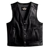 Harley Davidson Men's Reflective Skull Leather Vest. Skull graphics on back. 98132-08VM