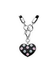 19 In Black Cord Silver Black Polka Dot Heart Charm Necklace For Kids