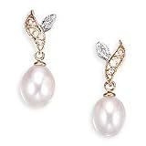 14k Gold, Cultured Freshwater Pearl and Diamond Earrings
