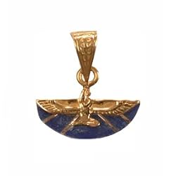 18K Egyptian Jewelry Pendants - Winged Nefertiti with Stone - Lapis